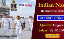 Indian Navy Notification 2022 – Opening for 217 SSC Officer Posts