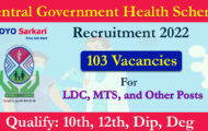 CGHS Notification 2022 – Opening for 103 LDC, MTS Posts | Apply Offline