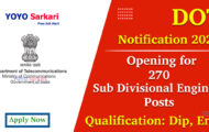 DOT Notification 2023 – Opening for 270 Sub Divisional Engineer Posts | Apply Offline