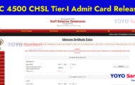 SSC Notification 2023 – 4500 CHSL Tier-I Admit Card Released