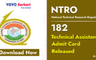 NTRO Notification 2023 – 182 Technical Assistant Admit Card Released