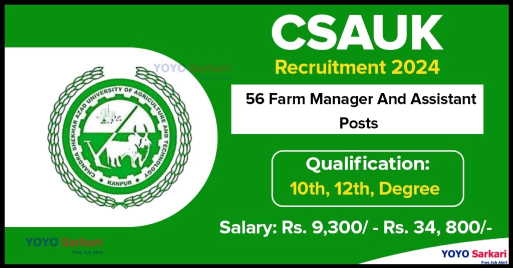 56 Posts - Chandra Sekhar Azad University Of Agriculture & Technology - CSAUK Recruitment 2024 - Last Date 15 April at Govt Exam Update