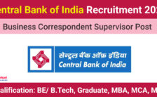 Central Bank of India Recruitment 2024: Application Process for Various Business Correspondent Supervisor Post